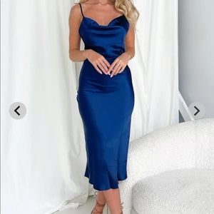 Satin cowl neck midi dress